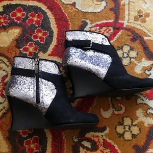 Guess Sparkly Black Wedge Boots